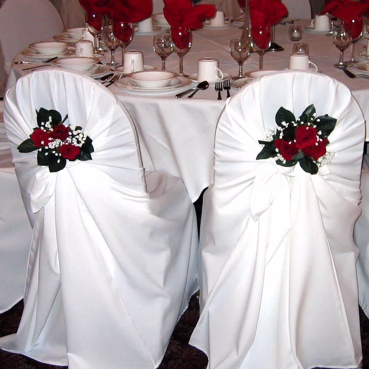 White Self-Tie Polyester Chair Cover - Image 2