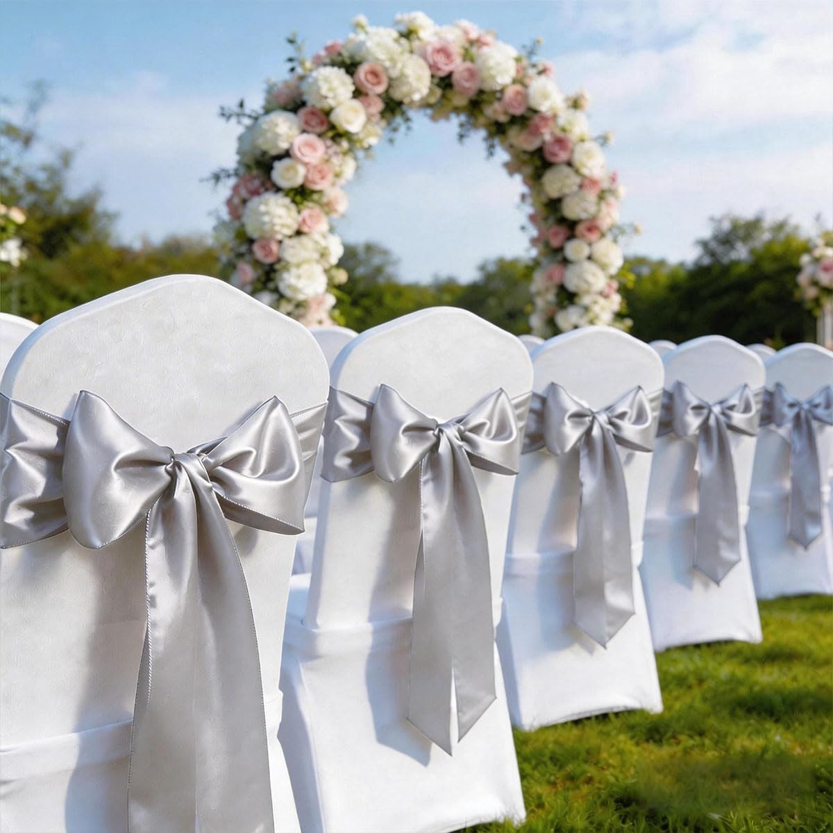 Silver Satin Chair Sash/Bow - Image 7